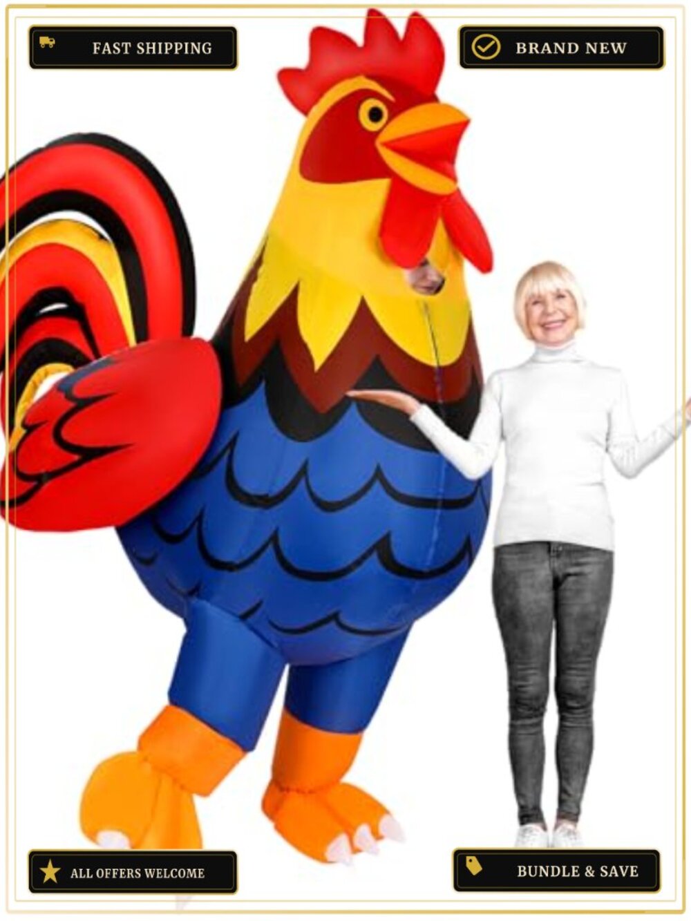 Adult Inflatable Chicken Costume Funny Blow Up Rooster Suit